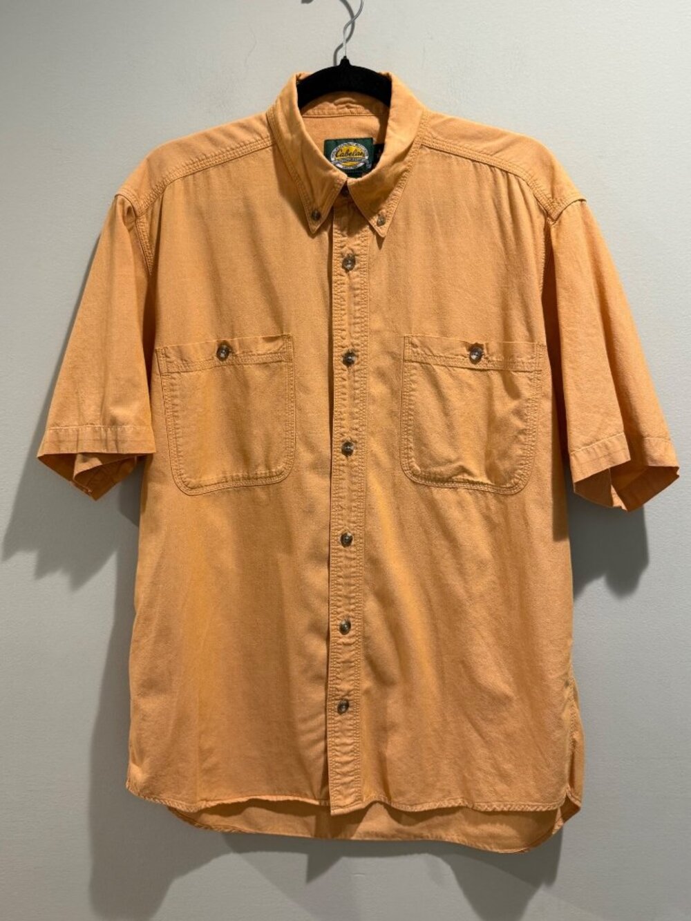 Cabela's Men's Medium Regular Short Sleeve Work Shirt Orange 100% Cotton Utility
